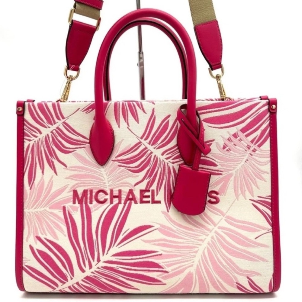 Michael Kors Medium Mirella Tote Bag Electric Pink Multi Leather